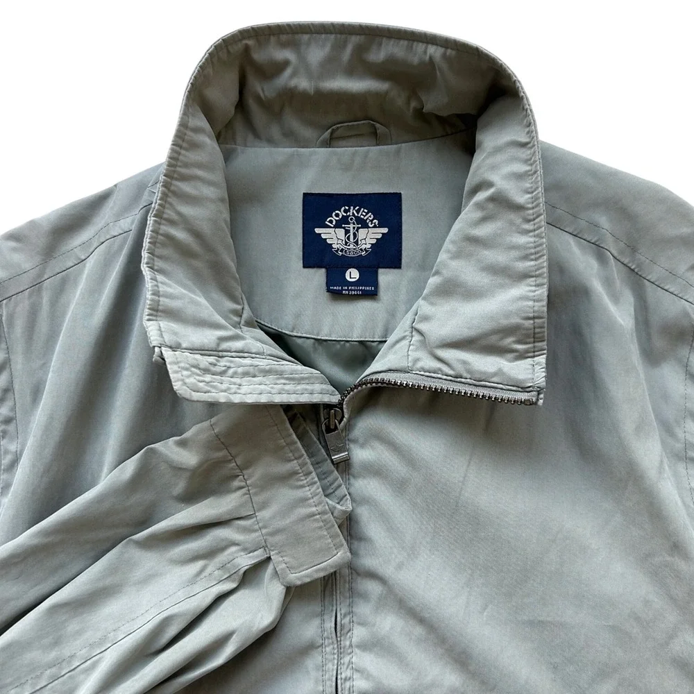 Dockers Windbreaker Jacket Mens Large Green Full Zip Workwear Utility Tactical